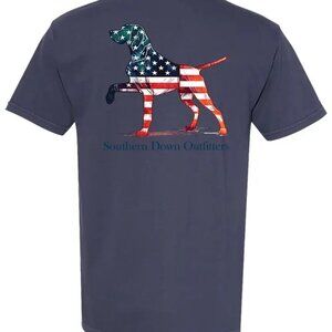 NWT Southern Down outfitters navy blue T-shirt, star-spangled dog.